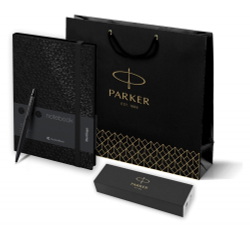 Подарочный набор: Шариковая ручка Parker Jotter XL SE20 Monochrome и Ежедневник недатированный, черный срез, черный.