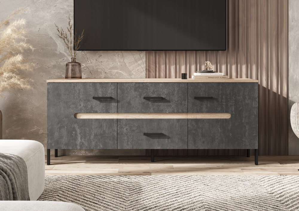 Тумба для ТВ Ким (металл), Бетон графит, Сонома