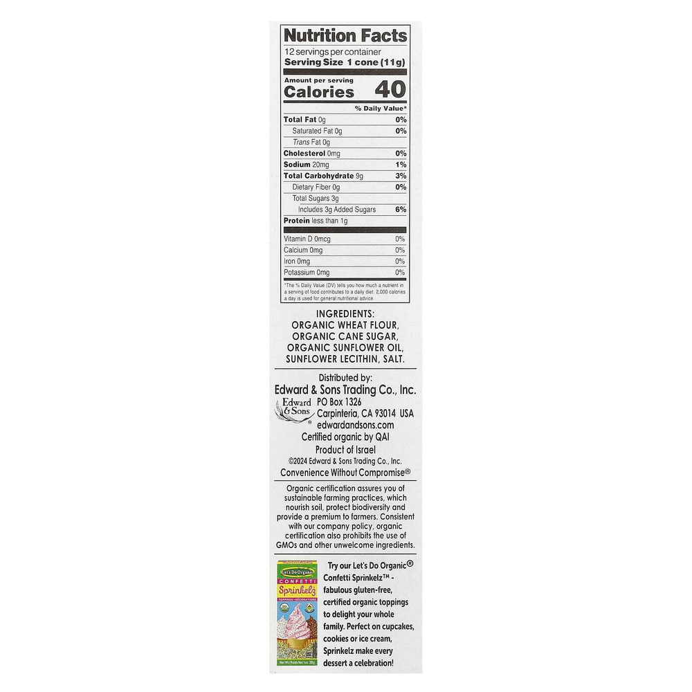 Edward & Sons, Let's Do Organic®, органические сахарные рожки, роллы, 12 рожков, 132 г (4,6 унции)