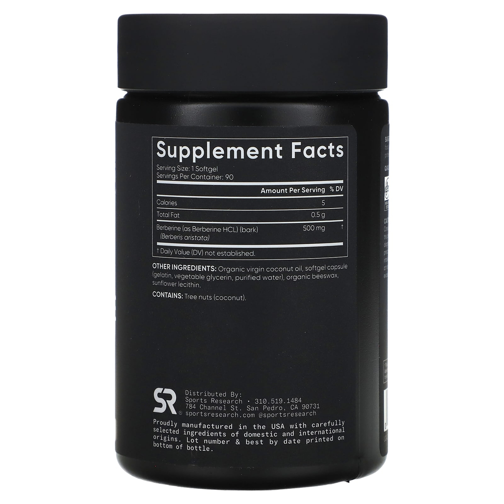 Sports Research, берберин с кокосовым маслом, 500 мг, 90 капсул
