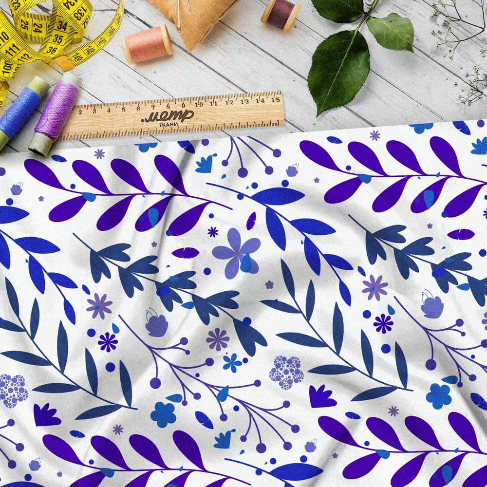 Ткань блэкаут фиолетовая трава на белом фоне