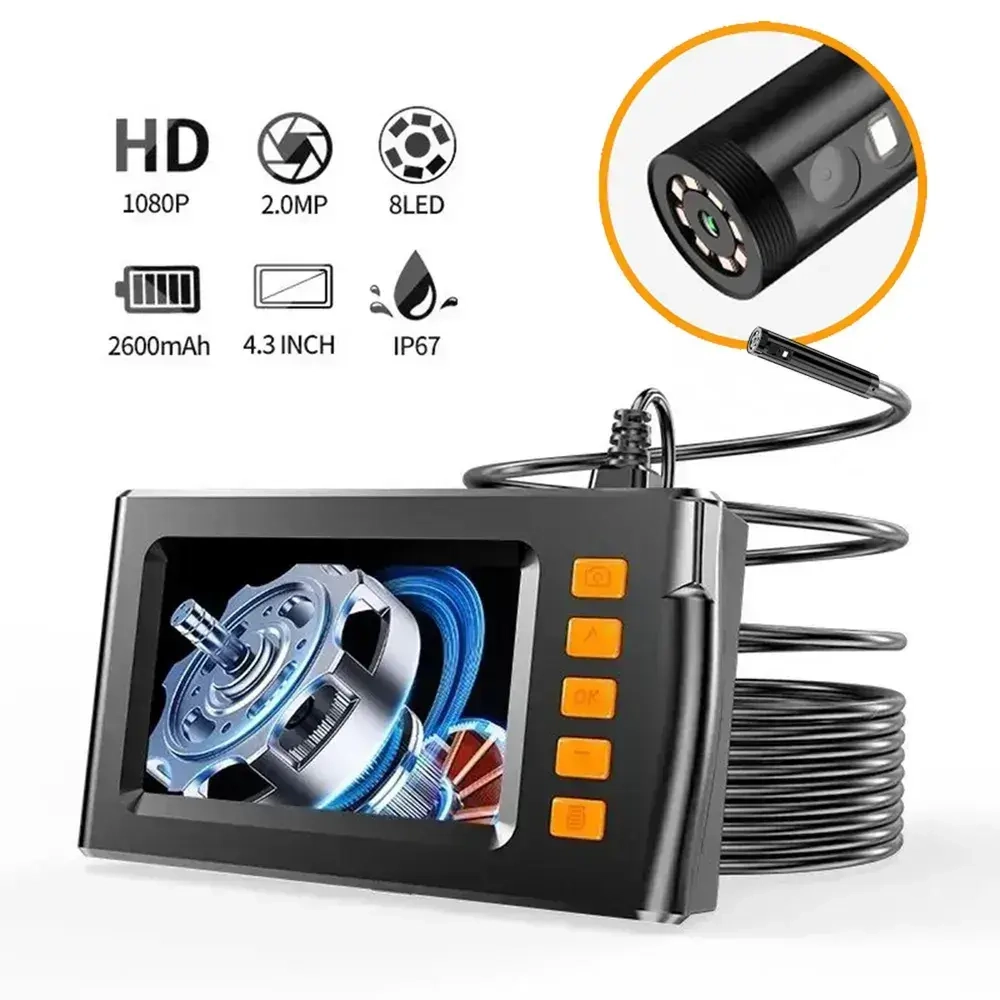 jingleszcn Эндоскоп с экраном 4,3 дюйма/8 мм/ручной эндоскоп Двойная камера 2 м