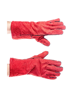 Спилковые утепленные краги с искусственным мехом Gigant красные GHG-05