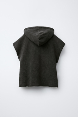 ZARA ФУТБОЛКА С ЭФФЕКТОМ ПОТЕРТОСТИ И КАПЮШОНОМ, АНТРАЦИТОВО-СЕРЫЙ