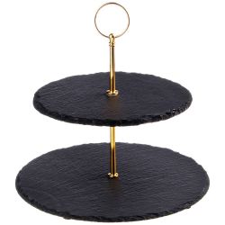 ЭТАЖЕРКА AGNESS "ЧЕРНОЕ ЗОЛОТО" СЕРВИРОВОЧНАЯ 2-Х ЯРУСНАЯ ДИАМ. 25*20 СМ ВЫСОТА 24 СМ (КОР=10ШТ.)