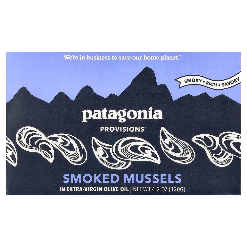 Patagonia Provisions, копченые мидии в оливковом масле холодного отжима, 120 г (4,2 унции)