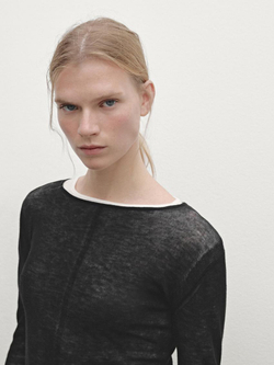 Massimo Dutti Двухслойный свитер из 100% тонкой шерсти, черный