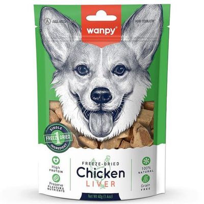Лакомство для собак Wanpy Dog Сублимированное "Куриная печень", Упаковка 40 г