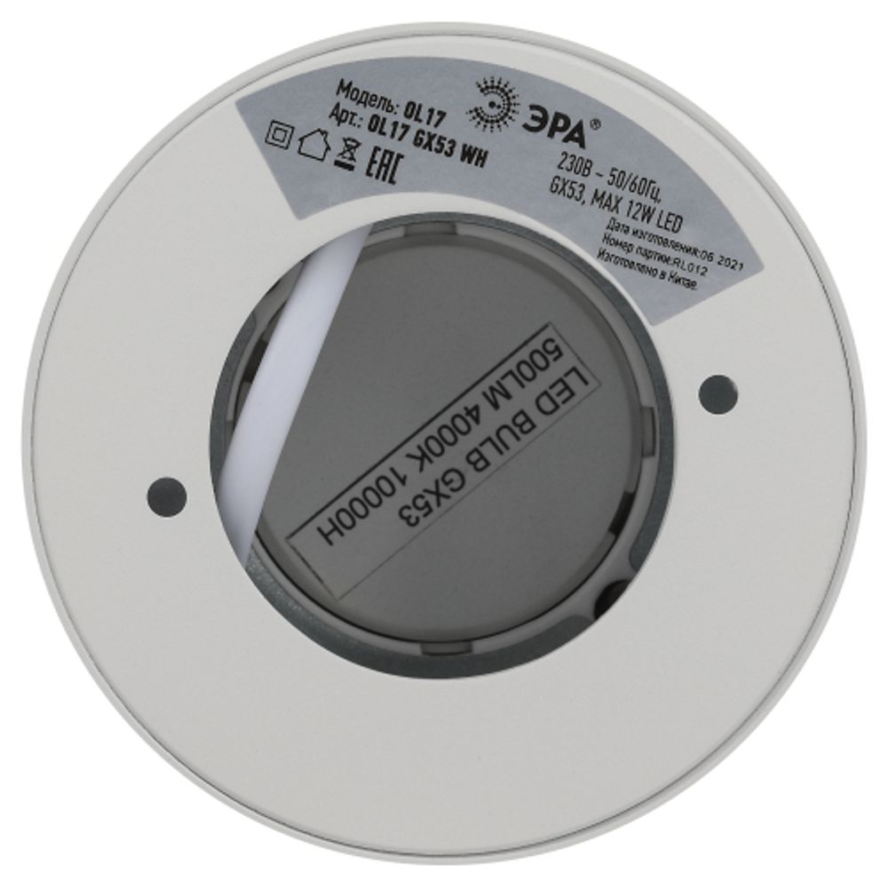 Светильник накладной ЭРА OL17 GX53 WH под лампу GX53 белый | Накладные светильники