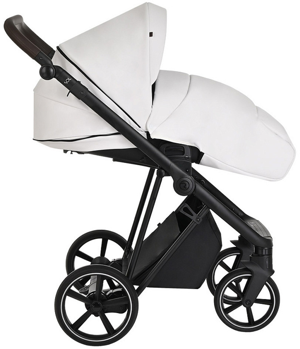 Детская коляска Roan Sol Кожа 3 в 1 с автокреслом Tutis Elo Black RSL/2024 White/Black/руч.Тем.коричневый