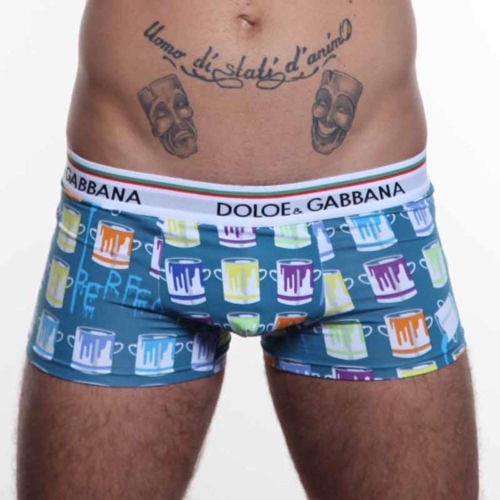 Мужские трусы боксеры голубые с рисунком "кружки" Dolce Gabbana Colorful Mugs Blue