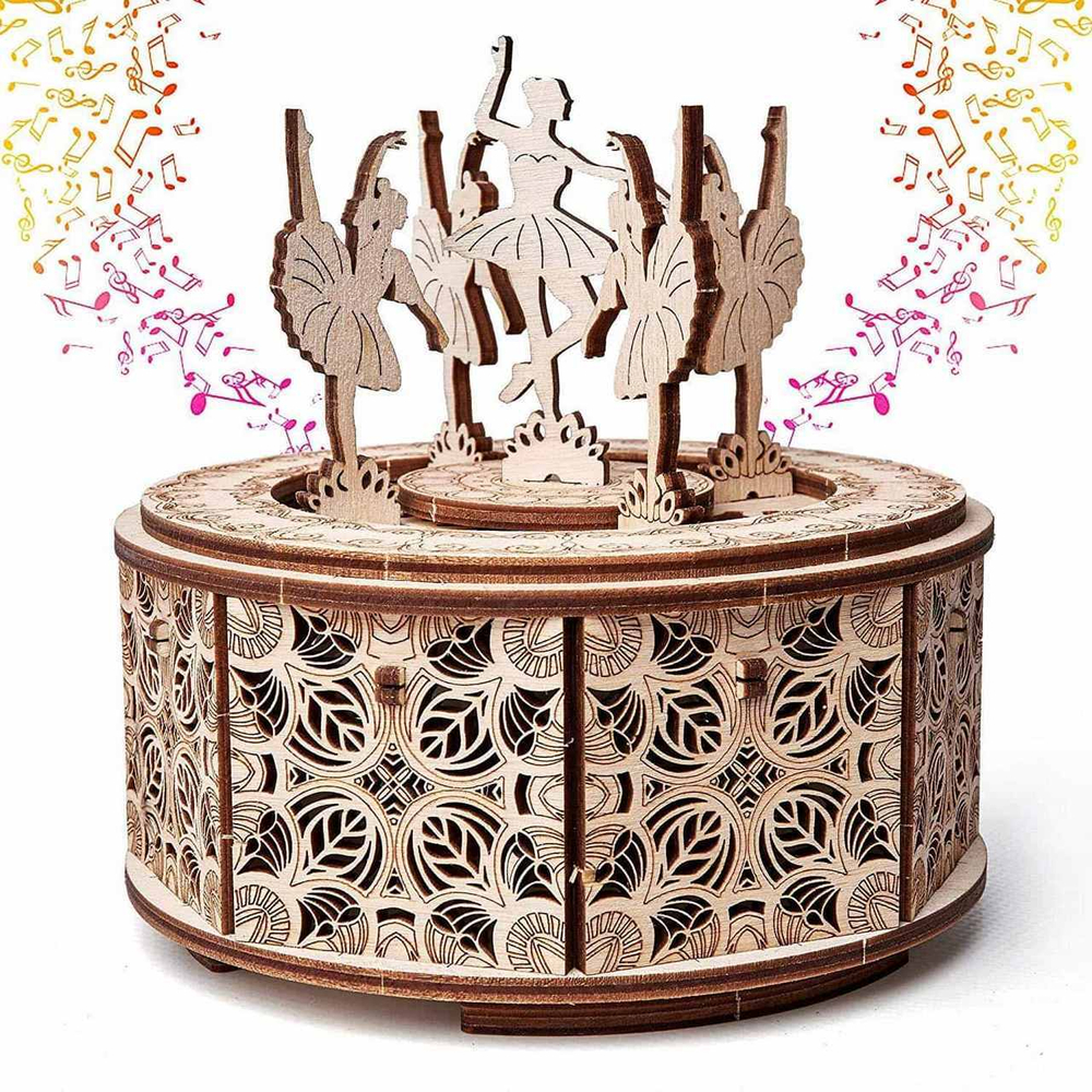Танцующие балерины от WoodTrick Сборная модель музыкальной шкатулки - деревянный конструктор, 3D пазл