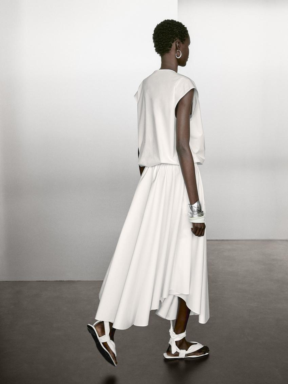 Massimo Dutti Блуза из хлопкового поплина с эластичной деталью, белый