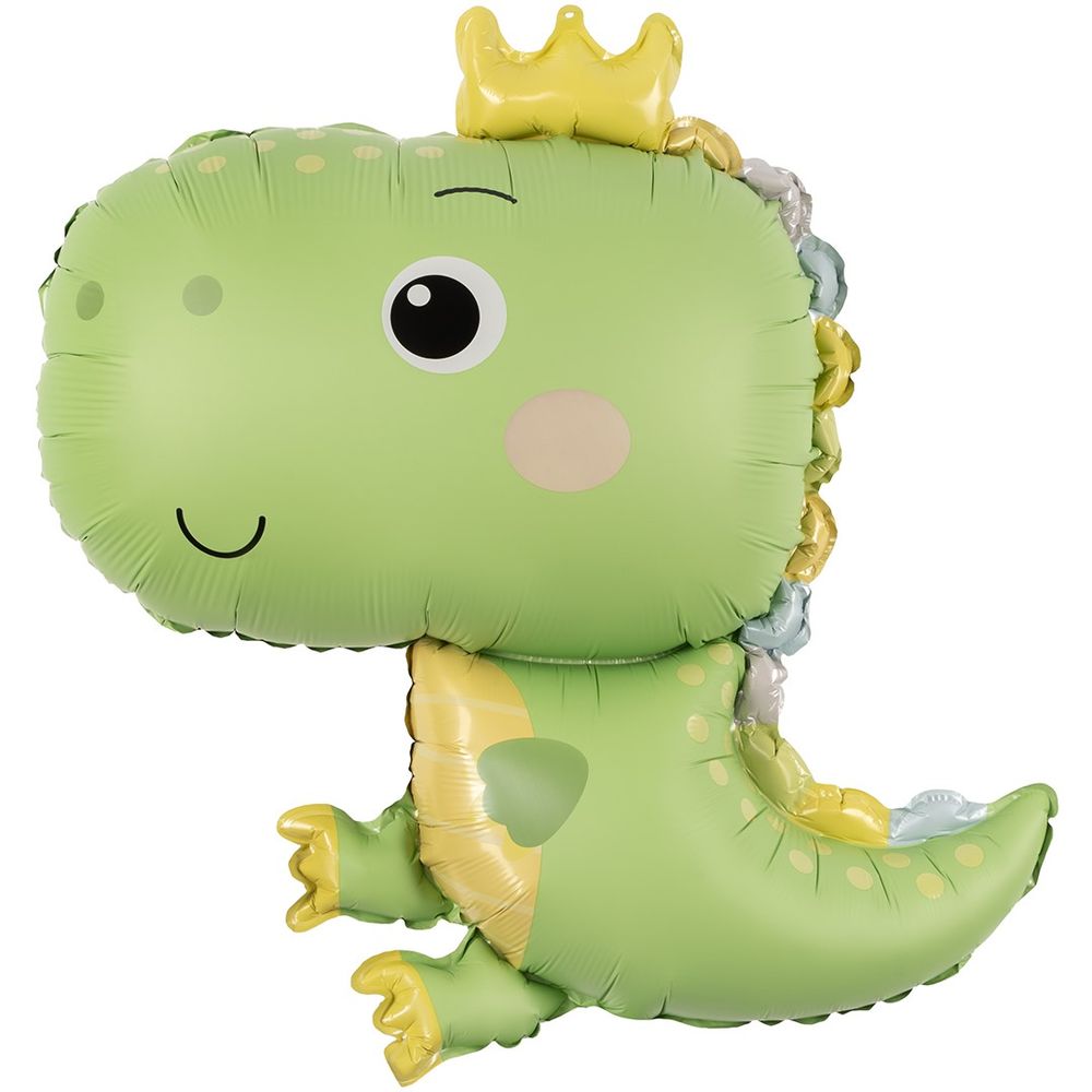 Шар (31''/79 см) Фигура, Динозаврик в короне, Светло-зеленый, Сатин, 1 шт. (БГ-34)