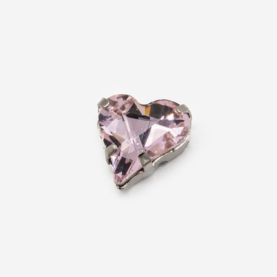 кц-пуд Кристалл "Сердце" в цапах 12,5*14мм, пудровый, родий