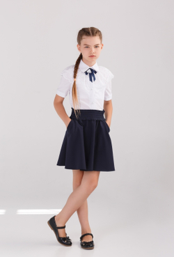 Юбка школьная для девочки синяя тёмно-синяя клёш свободная расклешенная широкая свободная на резинке пышная классическая высокая талия колокол солнце полусолнце размер 122 128