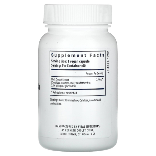 Vital Nutrients, Экстракт черного кохоша, 250 мг, 60 веганских капсул