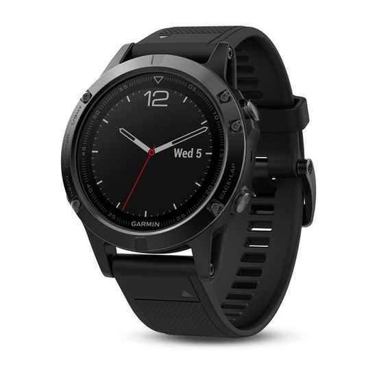 Умные мужские спортивные часы Garmin Fenix 5 Sapphire - черные с черным ремешком 010-01688-11