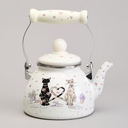ЧАЙНИК AGNESS ЭМАЛИРОВАННЫЙ СО СЪЕМНЫМ ФИЛЬТРОМ ИЗ НЖС СЕРИЯ "LAVANDER CATS", 1,1 Л