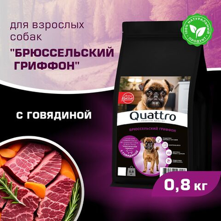 Корм сухой для взрослых собак породы Брюссельский гриффон, с говядиной, 800 гр, QUATTRO
