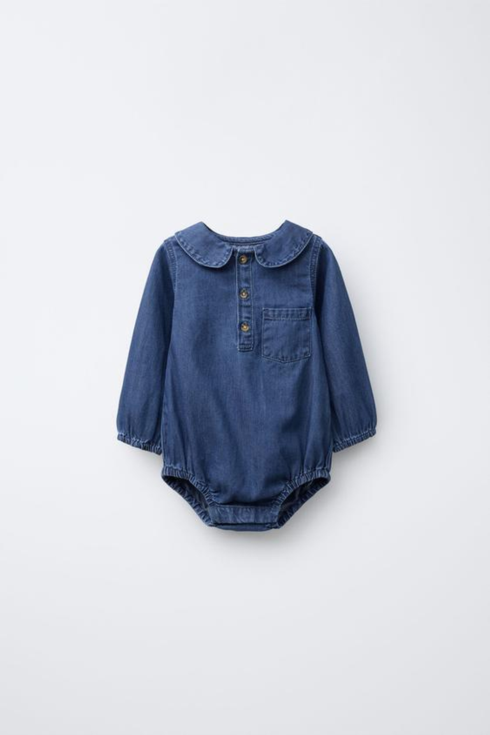 ZARA ДЖИНСОВЫЙ БОДИ, ВЫЦВЕТШИЙ СИНИЙ