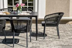 "Малага" обеденная группа на 6 персон со стульями "Марсель", каркас темно-серый, роуп темно-серый