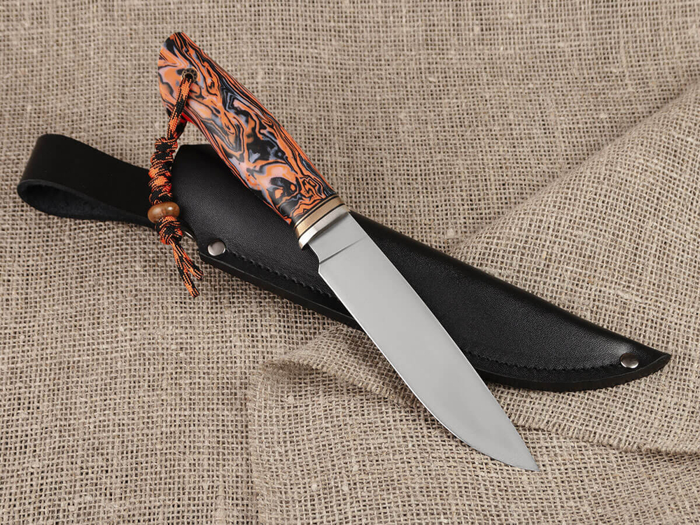 Нож для бушкрафта "Гектор", сталь VG-10/Elmax, рукоять микарта (оранжевая)