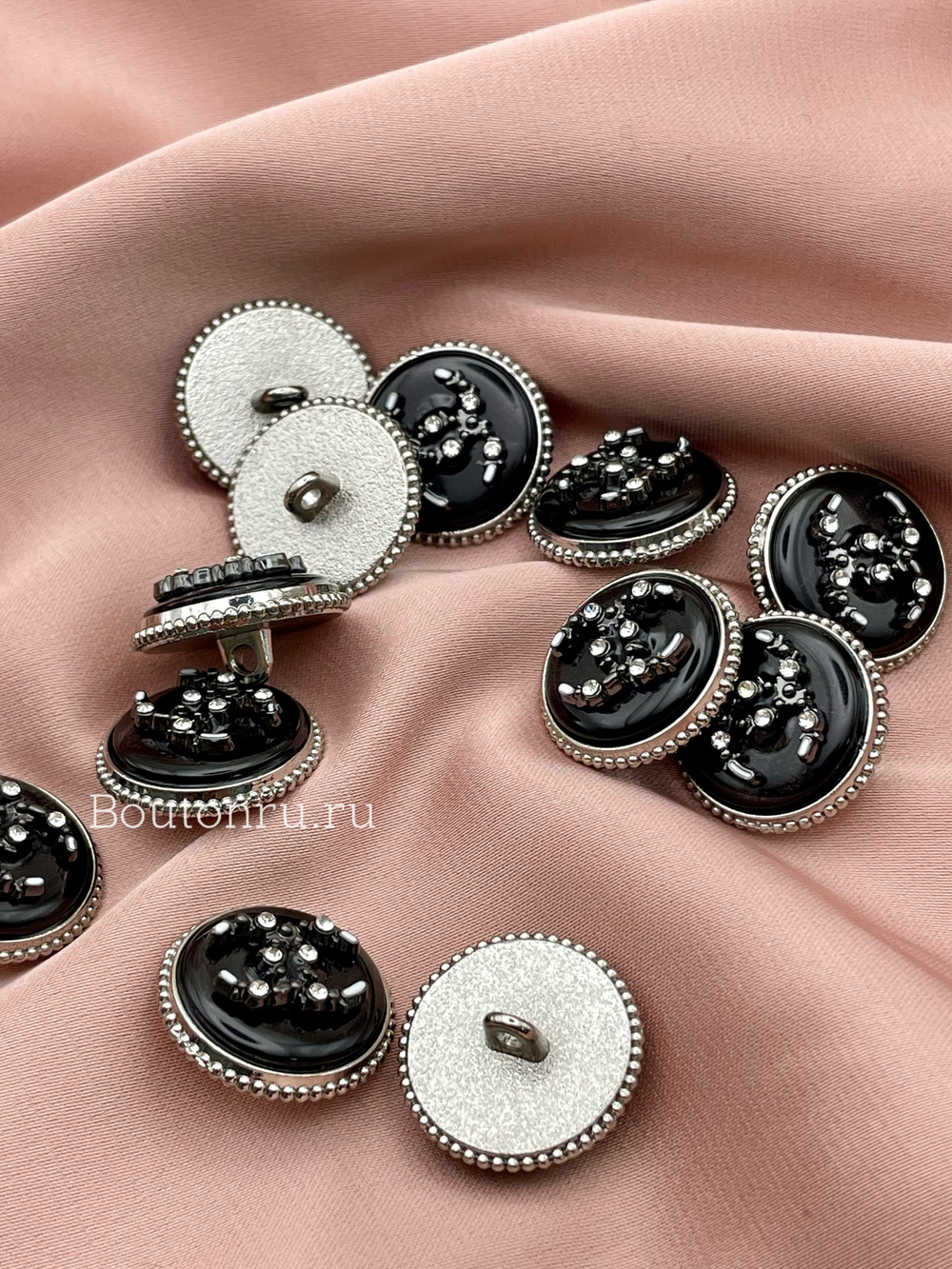 Пуговицы Шан. Черные Перламутр Серебро (скидка