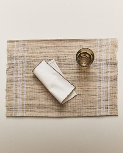 ZARA HOME ПОДСТАВКА ПОД СТОЛОВЫЕ ПРИБОРЫ ИЗ РАМИ В ПОЛОСКУ, СВЕТЛО-БЕЖЕВЫЙ