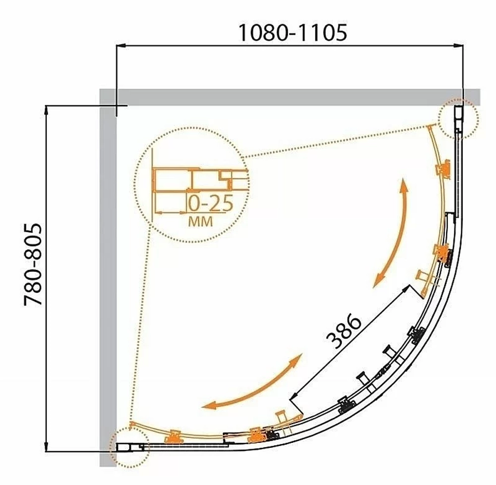 Душевой уголок Cezares Molveno 110x80 MOLVENO-RH-2-110/80-C-Cr-IV стекло прозрачное/профиль хром