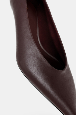 ZARA КОЖАНЫЕ ТУФЛИ НА СРЕДНЕМ ТОНКОМ КАБЛУКЕ, ШОКОЛАДНО-КОРИЧНЕВЫЙ