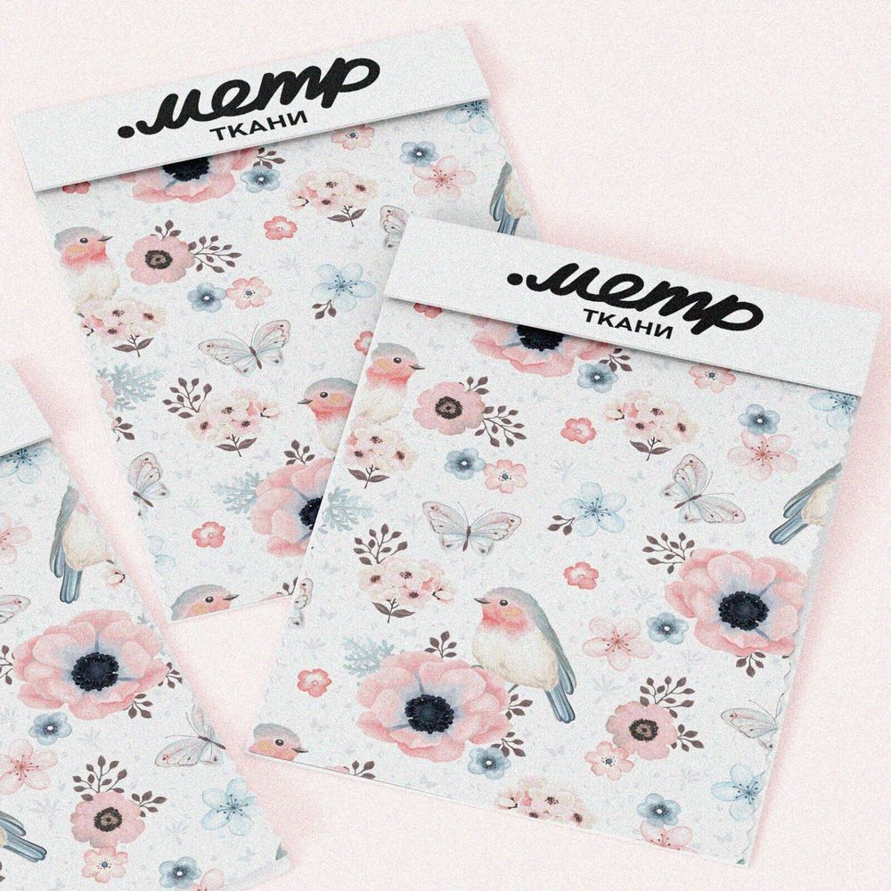Ткань кулирная гладь акварельные нежные птички