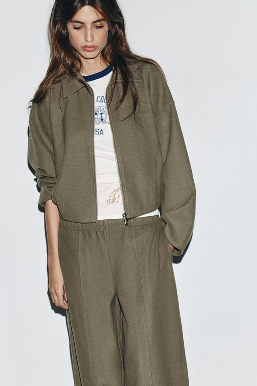 ZARA БРЮКИ ПРЯМОГО КРОЯ ИЗ МЯГКОЙ ТКАНИ, ХАКИ