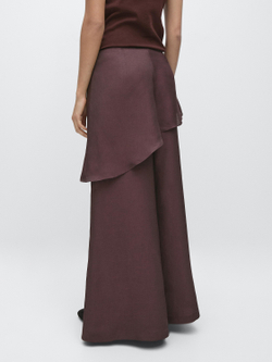 Massimo Dutti Струящиеся брюки-юбка из смесовой льняной ткани, баклажанный