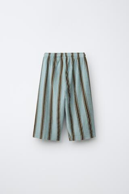 ZARA БРЮКИ RELAXED В ПОЛОСКУ С ЭФФЕКТОМ МАХРОВОЙ ТКАНИ, ЗЕЛЕНОВАТО-СИНИЙ
