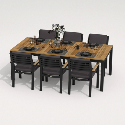 Обеденная группа Ideal Patio ТЕЛЛА  БОНТА  каркас карбон, стол тик 200, ткань антрацит