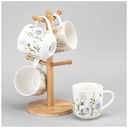 НАБОР КРУЖЕК LEFARD "GRASSES" НА ДЕРЕВ. ПОДСТАВКЕ 4 ШТ. 420 МЛ (КОР=6НАБ.)