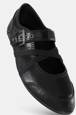 ZARA БАЛЕТКИ ИЗ ЛАКИРОВАННОЙ ИСКУССТВЕННОЙ КОЖИ С ПРЯЖКАМИ, ЧЕРНЫЙ