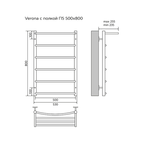 Полотенцесушитель водяной Azario VERONA 53.2х80, Хром