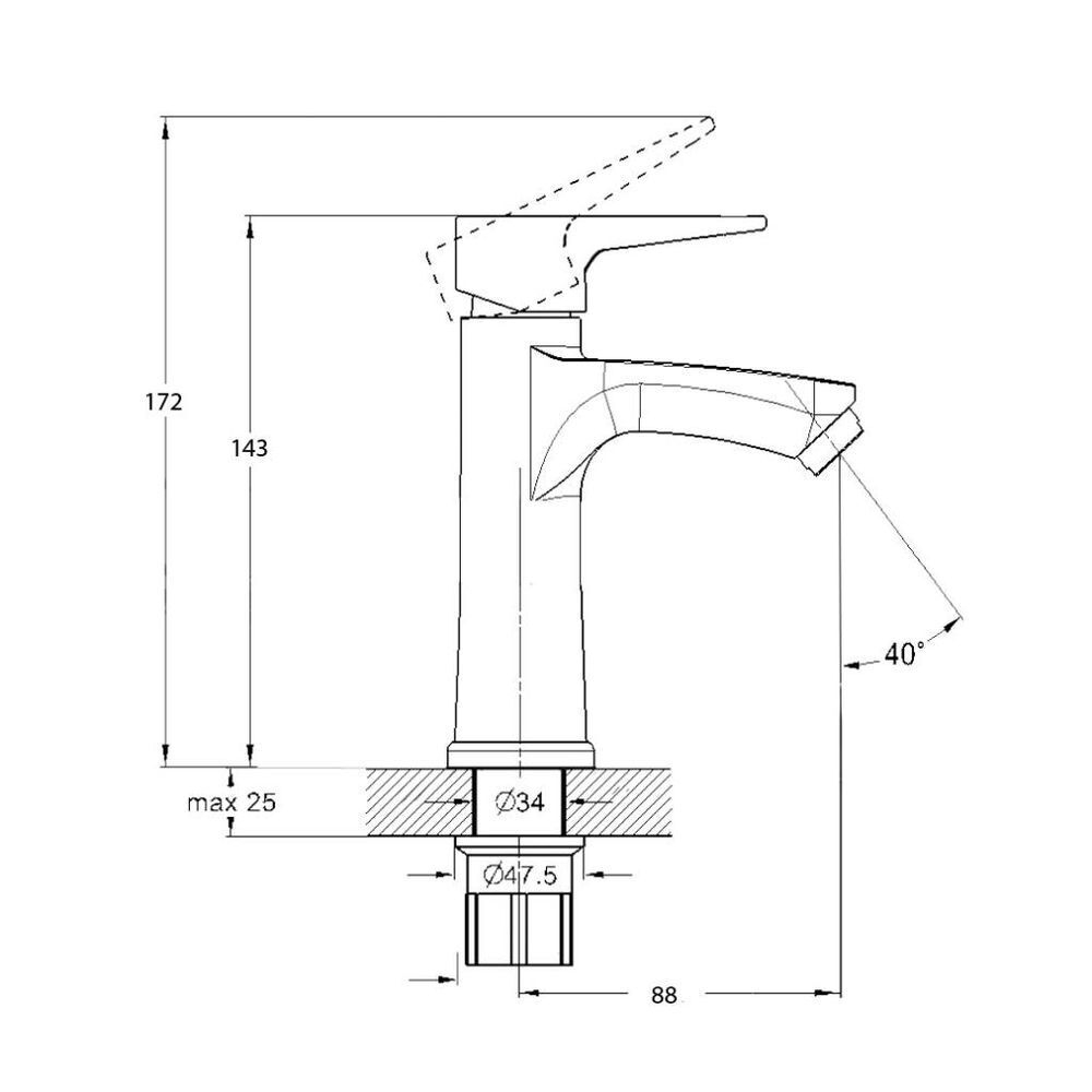 Смеситель для раковины, Solone, корот изл, с картриджем, хром, FAB1-A020