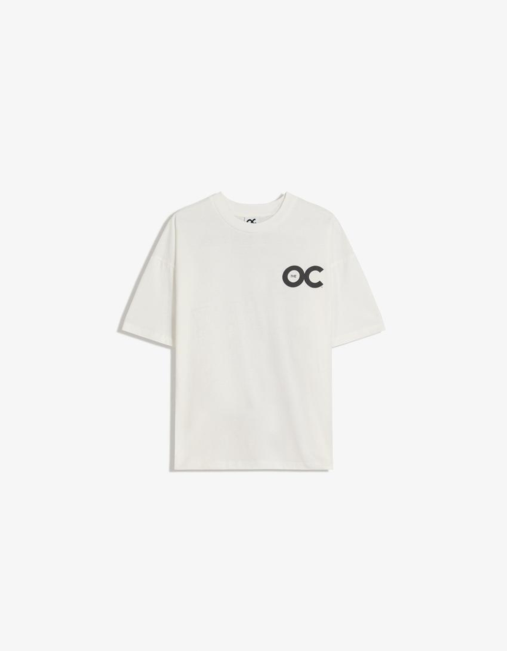 BERSHKA Футболка с коротким рукавом и принтом OC California, белый