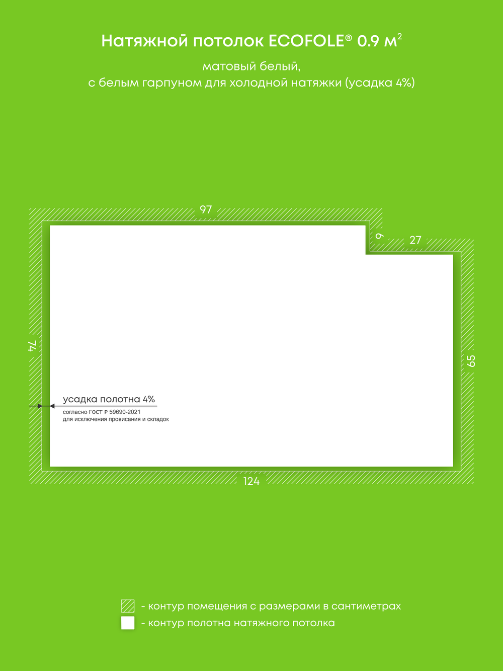 Матовый натяжной потолок 0.9 м2