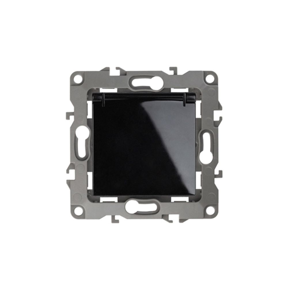 12-2103-06 ЭРА Розетка 2P+E Schuko со шторками с крышкой, 16A-250В, IP20, Эра12, чёрный