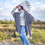 Бохо-накидка из фактурного хлопка (темно-синий/ромб)