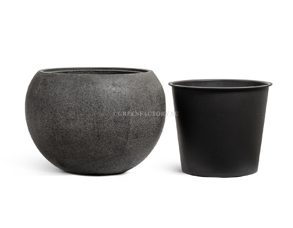 Кашпо TREEZ Effectory - Stone - Большая полусфера - Тёмно-серый камень