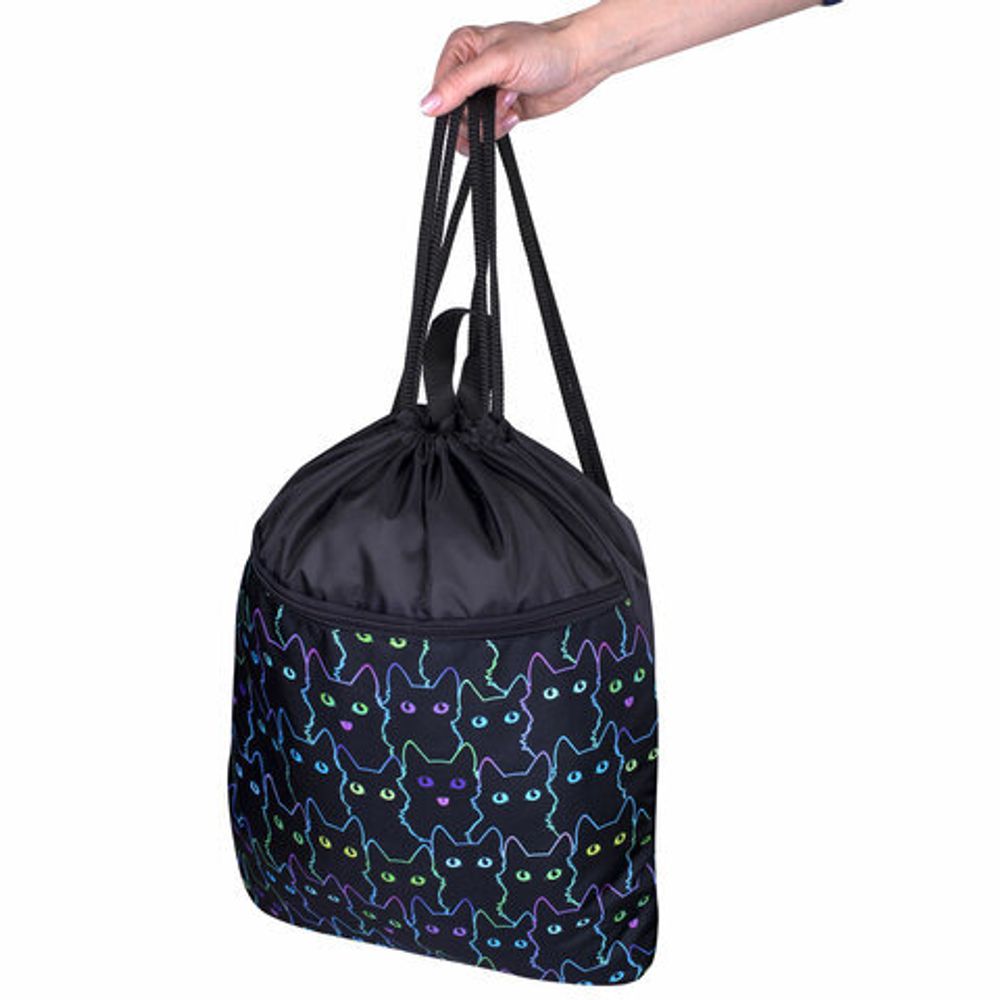 Мешок для обуви BRAUBERG БОЛЬШОЙ, с ручкой, карман на молнии, сетка, 51х41 см, "Cats", 271059