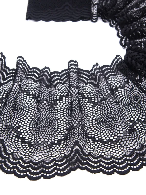 03-261 ОПТ Кружево эластичное 21 см, ажур, черный 170
