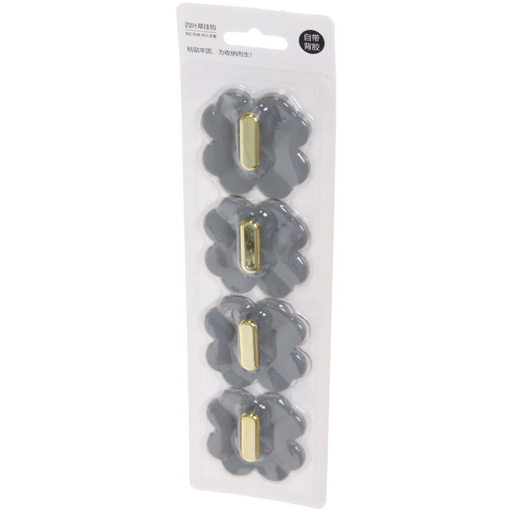 Крючки в наборе 4шт пластиковые на липкой основе «ЛАМИНГТОН», цвет серый агат, нагрузка 2кг/5,5см(блистер)