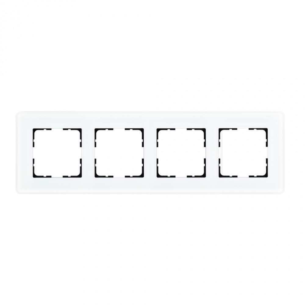 Стеклянная матовая закругленная рамка 4 пост , цвет белый