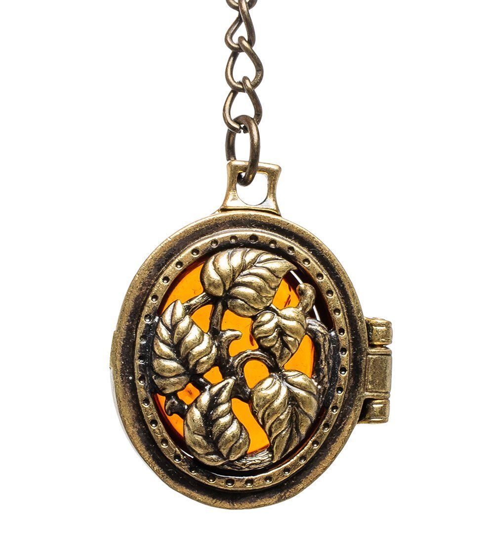 AM-1613 Брелок «Медальон Вьюнок» (латунь, янтарь)